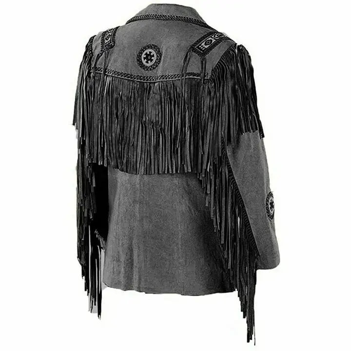 Men's Black Suede Western Cowboy Jacket – Native American Vintage Style-1