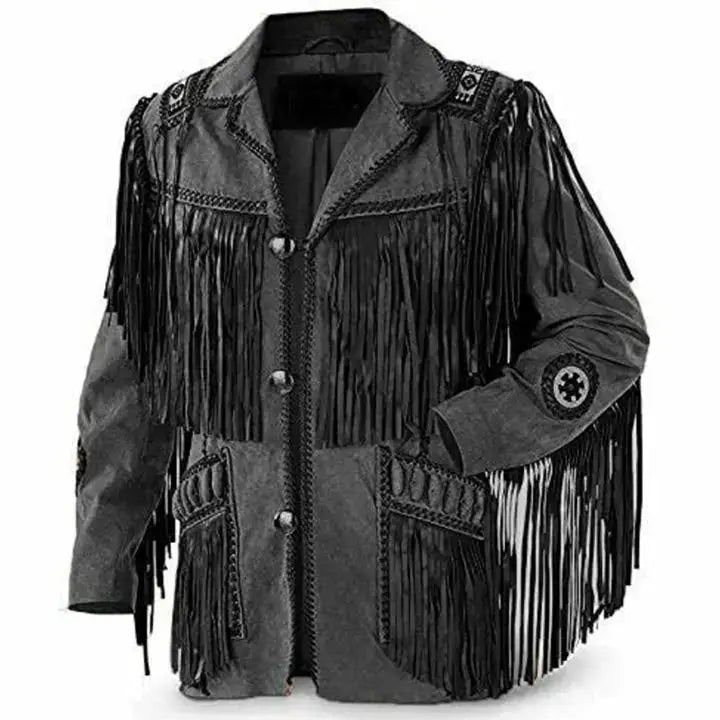 Men's Black Suede Western Cowboy Jacket – Native American Vintage Style-0