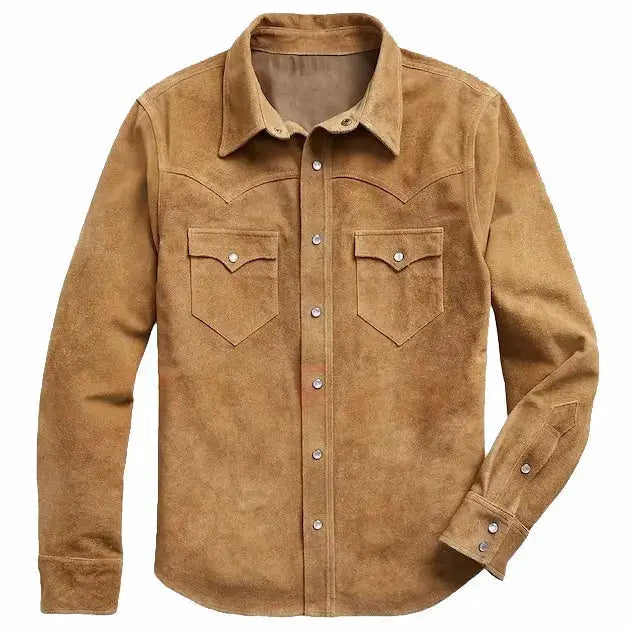 Men's Vintage Suede Western Trucker Shirt Jacket-0