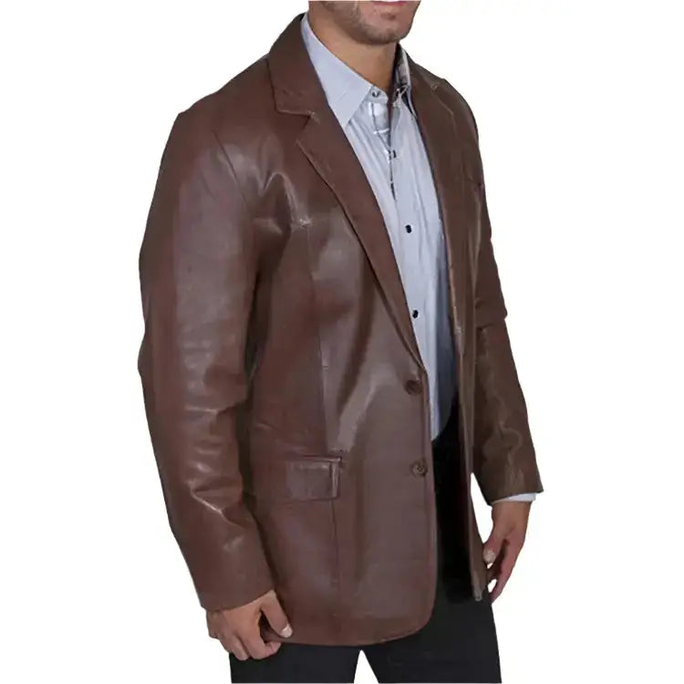 Men's Western Dark Brown Leather Sportcoat Blazer-1