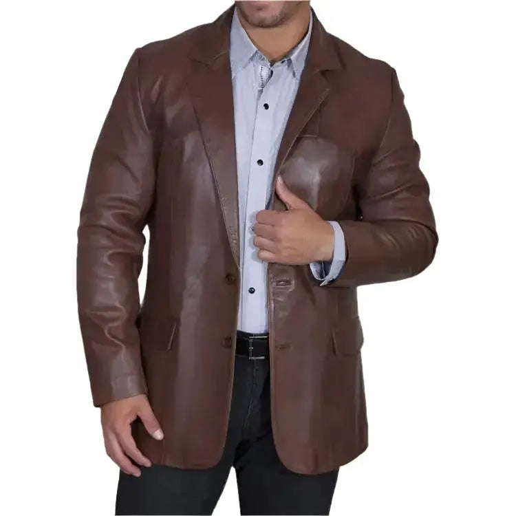 Men's Western Dark Brown Leather Sportcoat Blazer-0