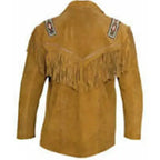 Men's Western Cowboy Suede Leather Coat with Fringe & Beads-1