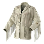 Men's Western Cowboy White Suede Leather Jacket-0