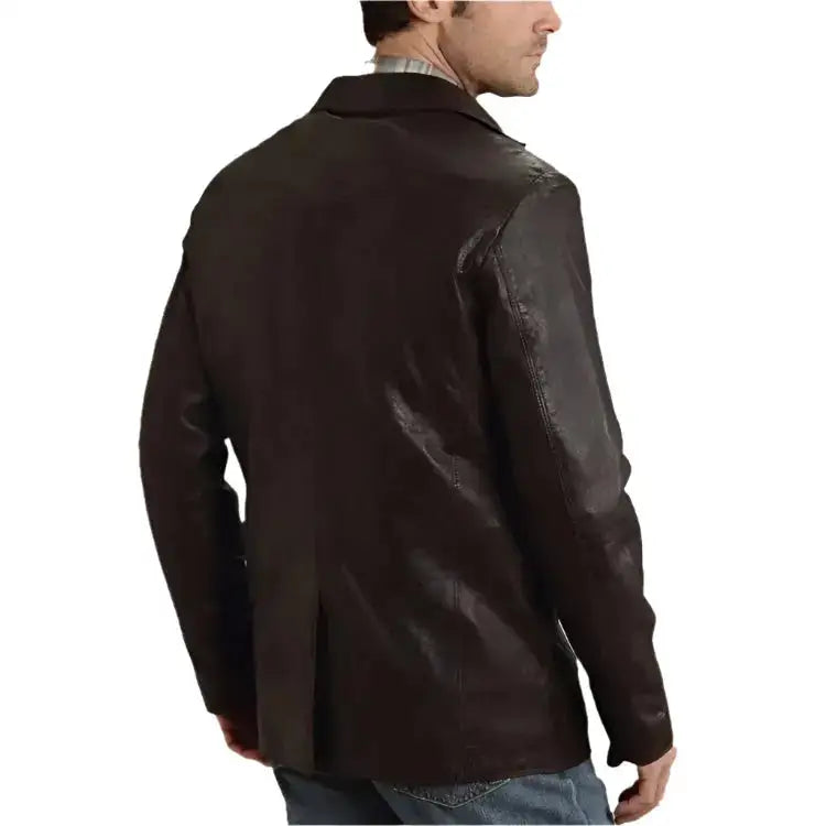 Men's Western Smooth Brown Leather Blazer Jacket-1