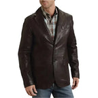 Men's Western Smooth Brown Leather Blazer Jacket-2