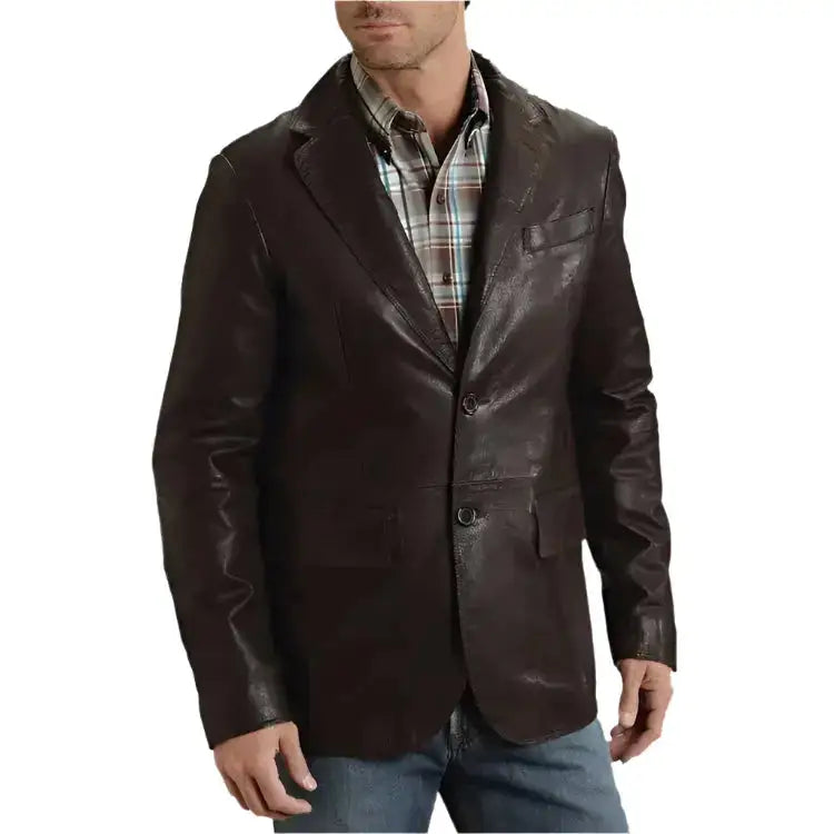 Men's Western Smooth Brown Leather Blazer Jacket-2