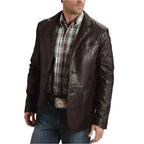 Men's Western Smooth Brown Leather Blazer Jacket-0
