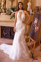 Lace Halter Neck Mermaid Wedding Dress-2