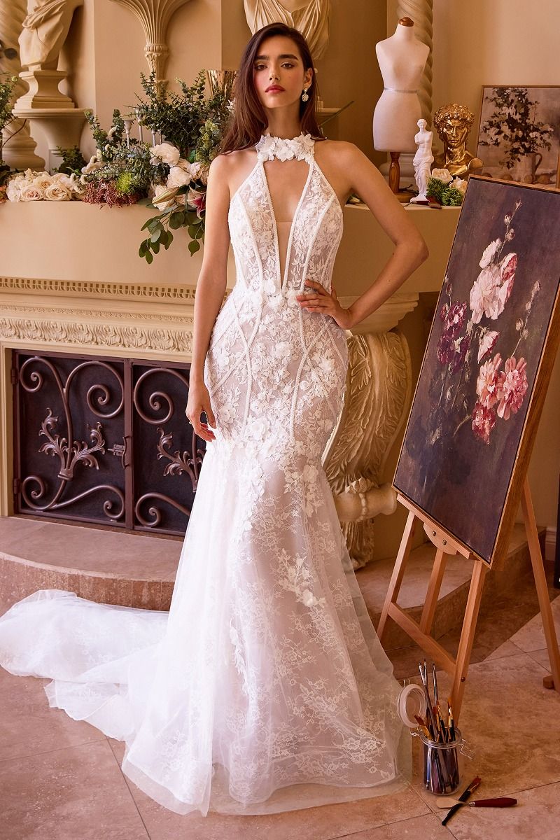 Lace Halter Neck Mermaid Wedding Dress-2