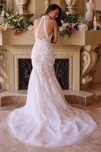 Lace Halter Neck Mermaid Wedding Dress-4