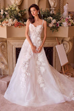 Intricate Floral Applique A-Line Tulle Wedding Dress-4