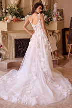 Intricate Floral Applique A-Line Tulle Wedding Dress-3