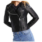 Women's Lambskin Leather Biker Jacket-0