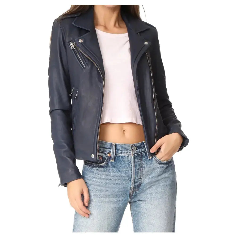 Women’s Motorcycle Lambskin Leather Jacket-0
