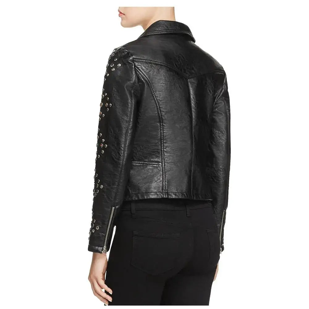 Women’s Black Pin-Studded Biker Leather Jacket-1