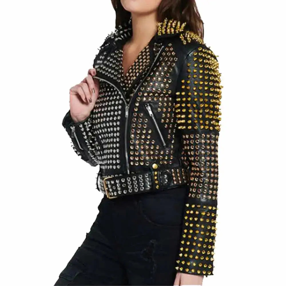 Women's Studded Leather Jacket-1
