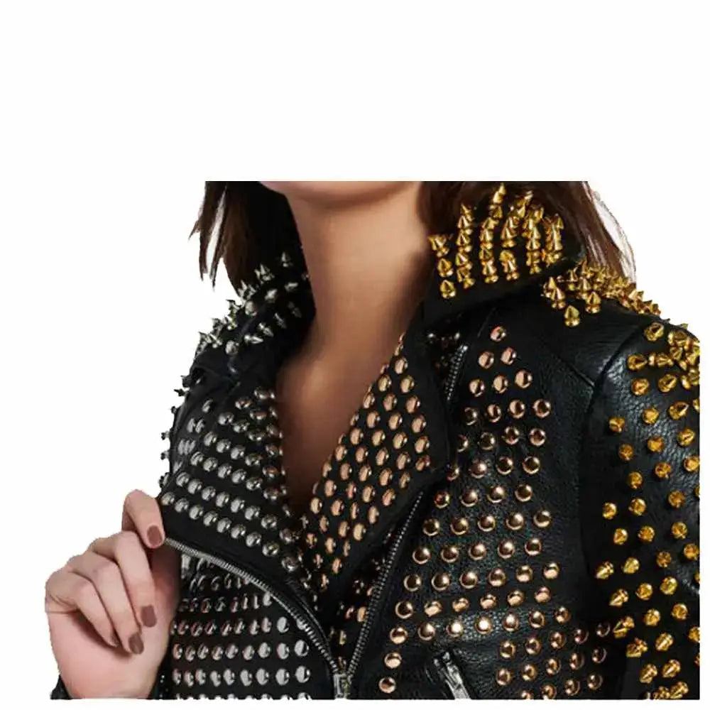 Women's Studded Leather Jacket-2