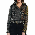 Women's Studded Leather Jacket-0