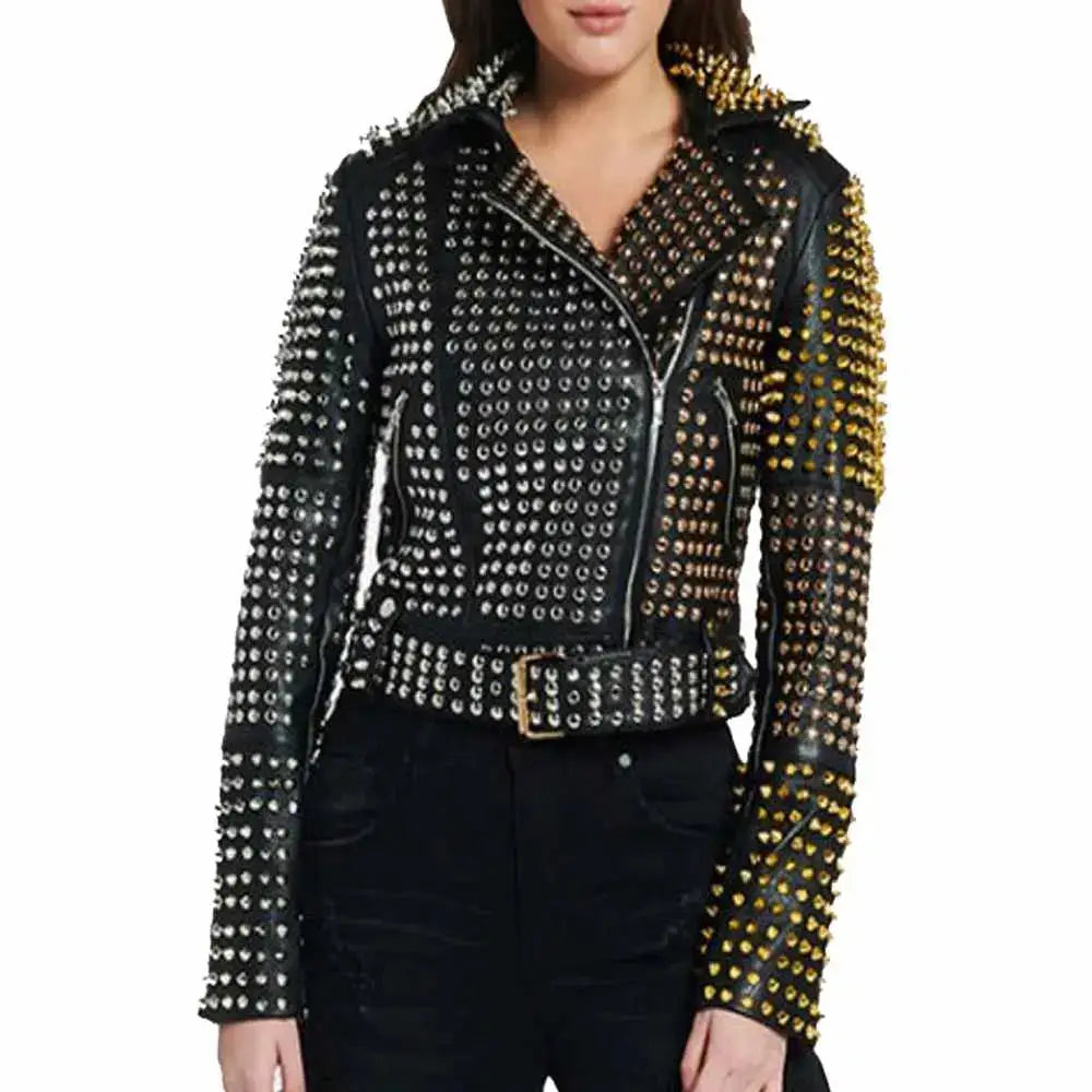 Women's Studded Leather Jacket-0