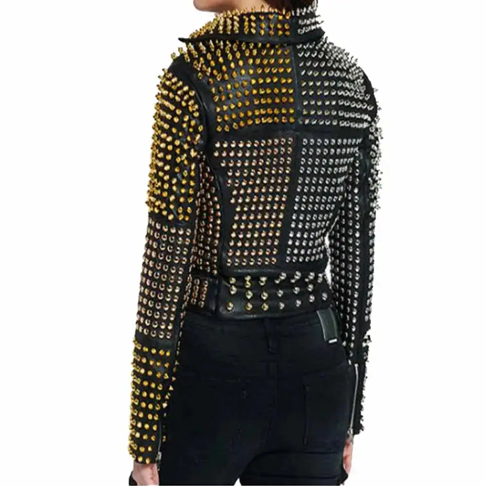 Women's Studded Leather Jacket-3