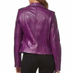 Women's Purple Leather Studded Biker Fashion Jacket-2