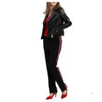 Women's Fashion Leather Biker Jacket with Ring Detail-1