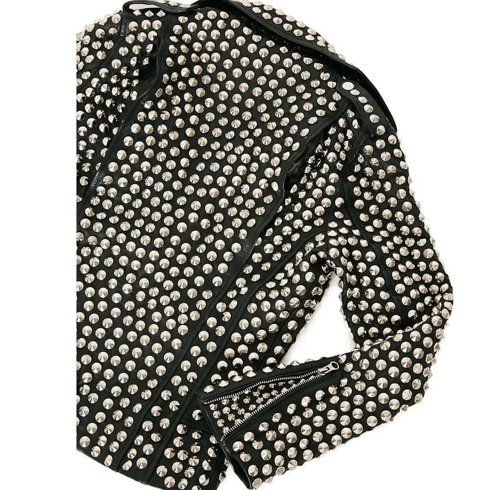 Women’s Rock Star Silver Studded Leather Jacket-2