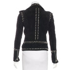 Women’s Studded Black Suede Leather Moto Jacket-1