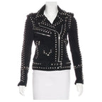 Women’s Studded Black Suede Leather Moto Jacket-0