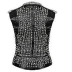 Women's Studded Leather Vest with Spike Belt – Punk Goth Style-1