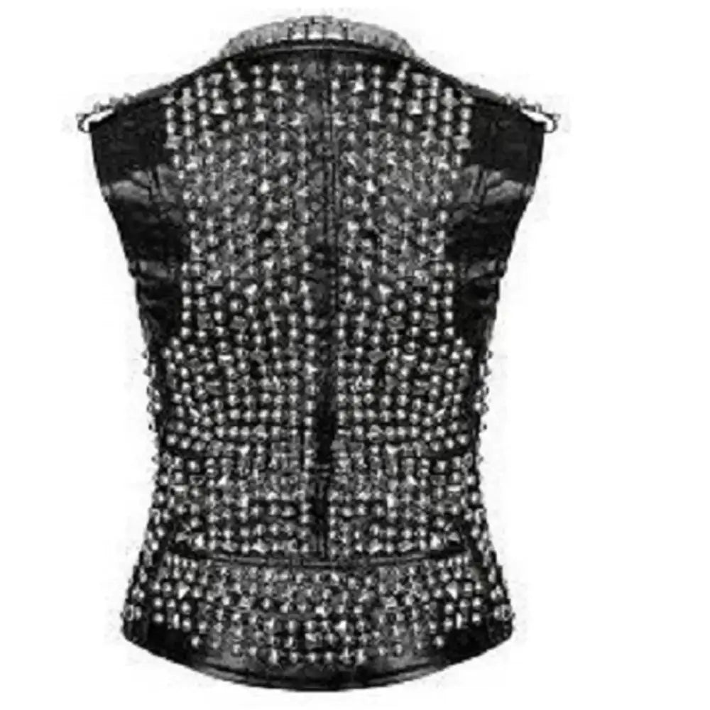 Women's Studded Leather Vest with Spike Belt – Punk Goth Style-1