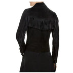 Women's Genuine Suede Leather Fringe Biker Jacket-2