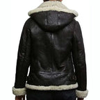 Womens Black Leather B3 Bomber Aviator Jacket-2