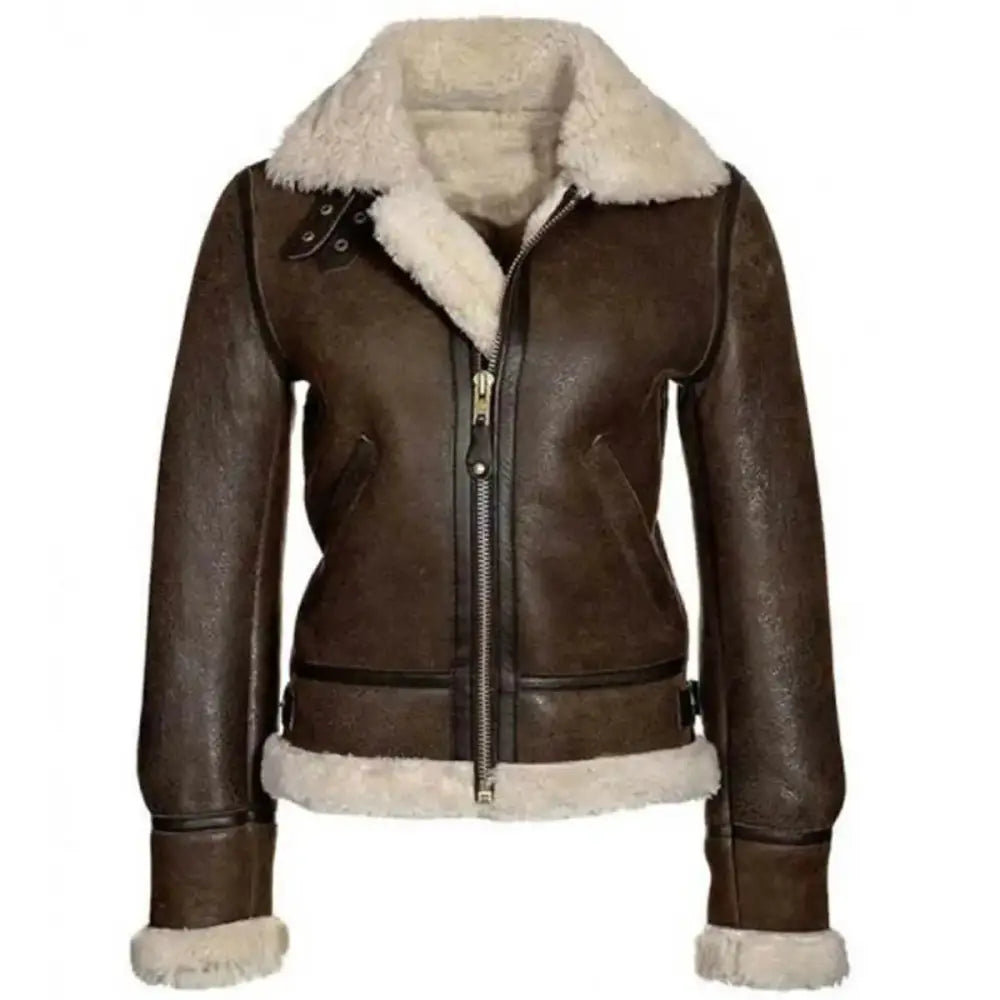 Women’s Aviator Shearling B3 Brown Bomber Jacket-0