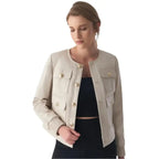 Women's Beige Studded Leather Jacket-0