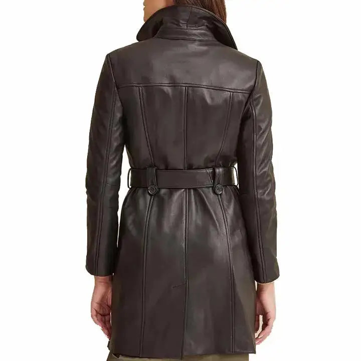 Womens Black Leather Trench Coat-2
