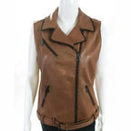 Women's Belted Lambskin Leather Motorcycle Vest-0