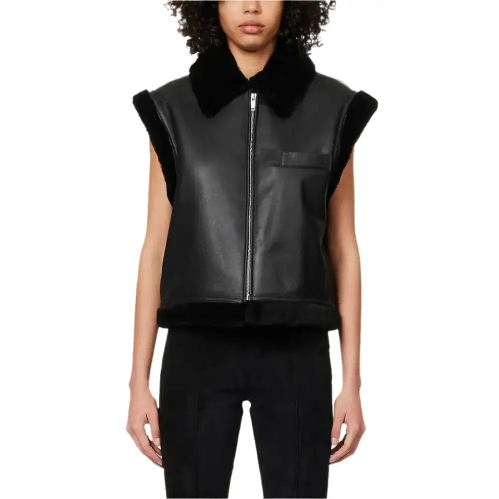 Womens Black B3 Bomber Shearling Vest-0