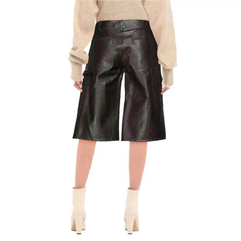 Women's Black Cropped Leather Pants-1