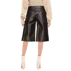 Women's Black Cropped Leather Pants-1