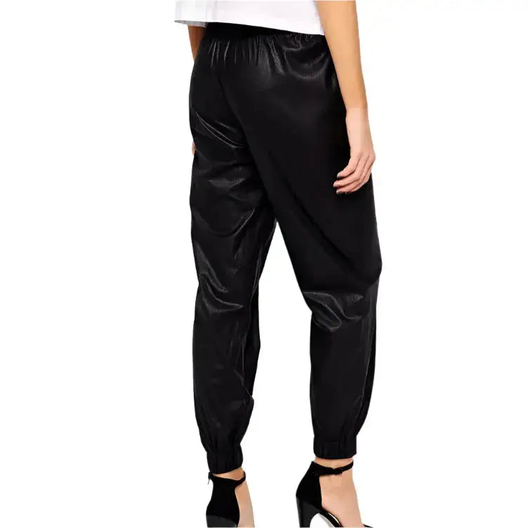 Women’s Black Lambskin Leather Joggers-2