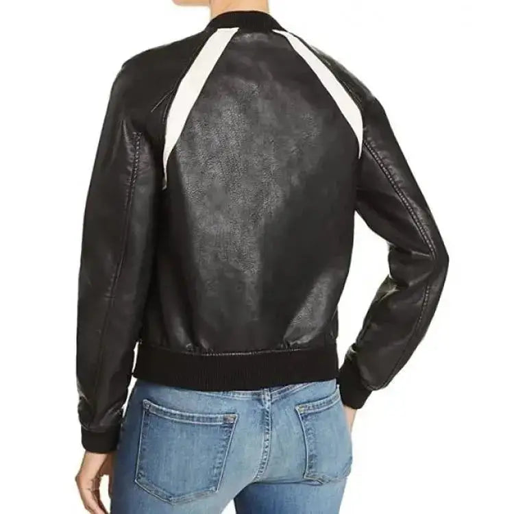 Womens Black Leather Bomber Jacket-1