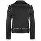 Womens Black Studded Leather Motorcycle Jacket-1