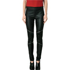 Women's Black Leather Skinny Pants-0