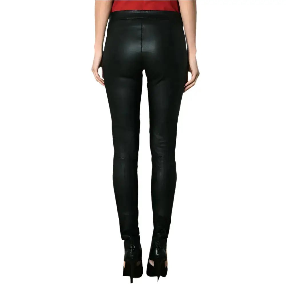 Women's Black Leather Skinny Pants-1