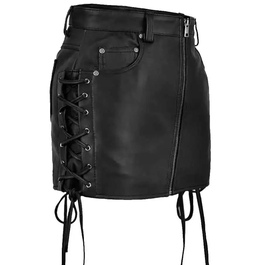 Women’s Black Leather Skirt – Side Lace-Up-1