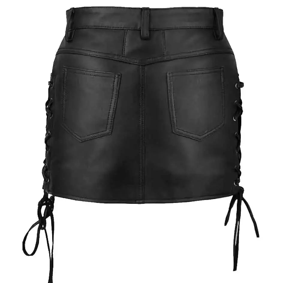 Women’s Black Leather Skirt – Side Lace-Up-2