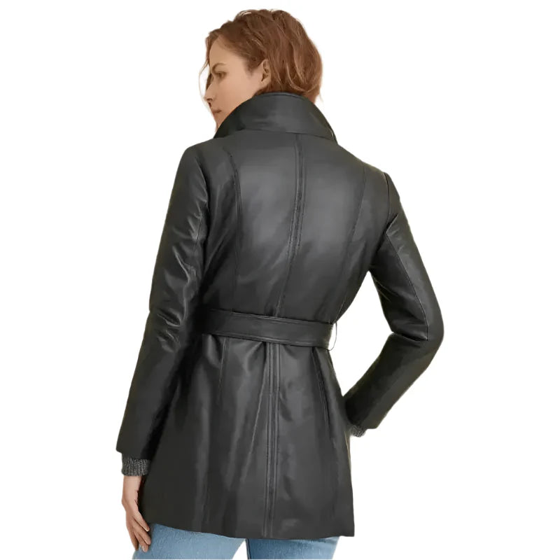 Women’s Black Leather Coat-1