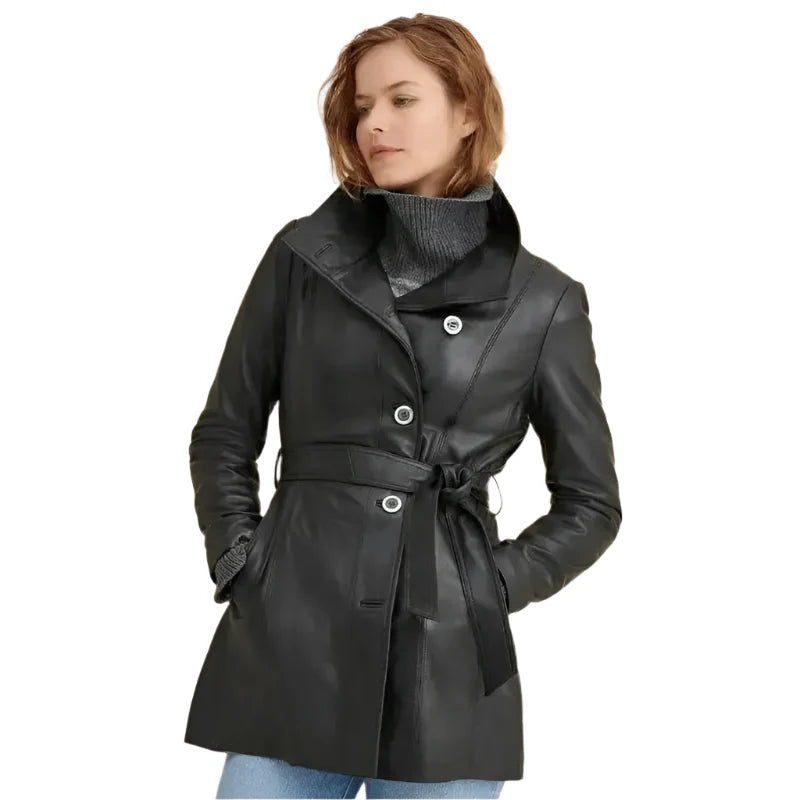 Women’s Black Leather Coat-0
