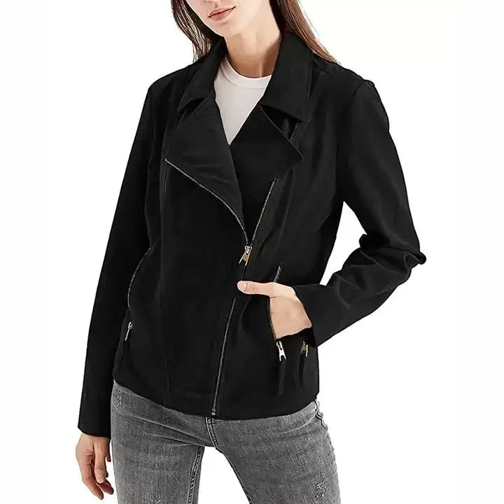 Women's Black Suede Leather Jacket-0